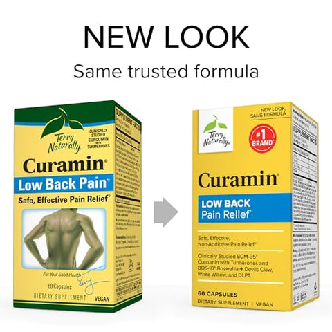 Terry Naturally Curamin Low Back Pain Relief - 60 Capsules, Pack of 2 - with Curcumin, Boswellia & DLPA - Non-GMO, Vegan, Gluten Free - 40 Total Servings