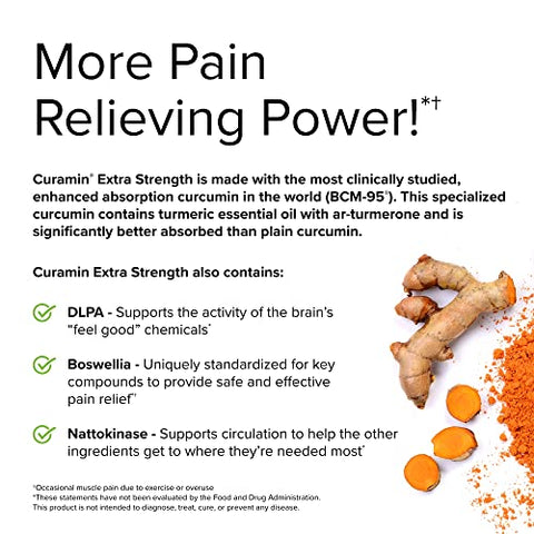 Terry Naturally Curamin Extra Strength - 120 Tablets - Non-Addictive Pain Relief Supplement with Curcumin, Boswellia, DLPA & Nattokinase - Non-GMO, Vegan - 40 Servings (Package May Vary)